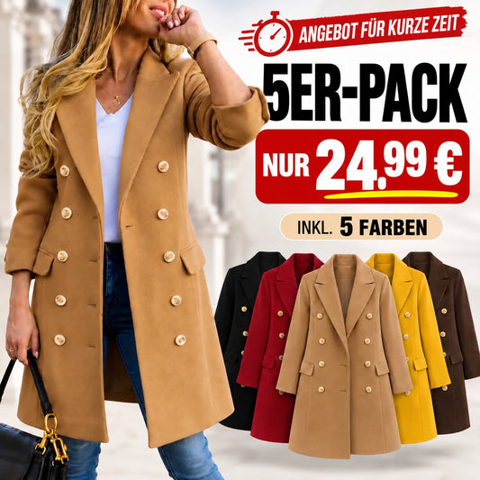 Klassischer Damen-Wollmix-Mantel mit doppelter Knopfreihe & Midilänge